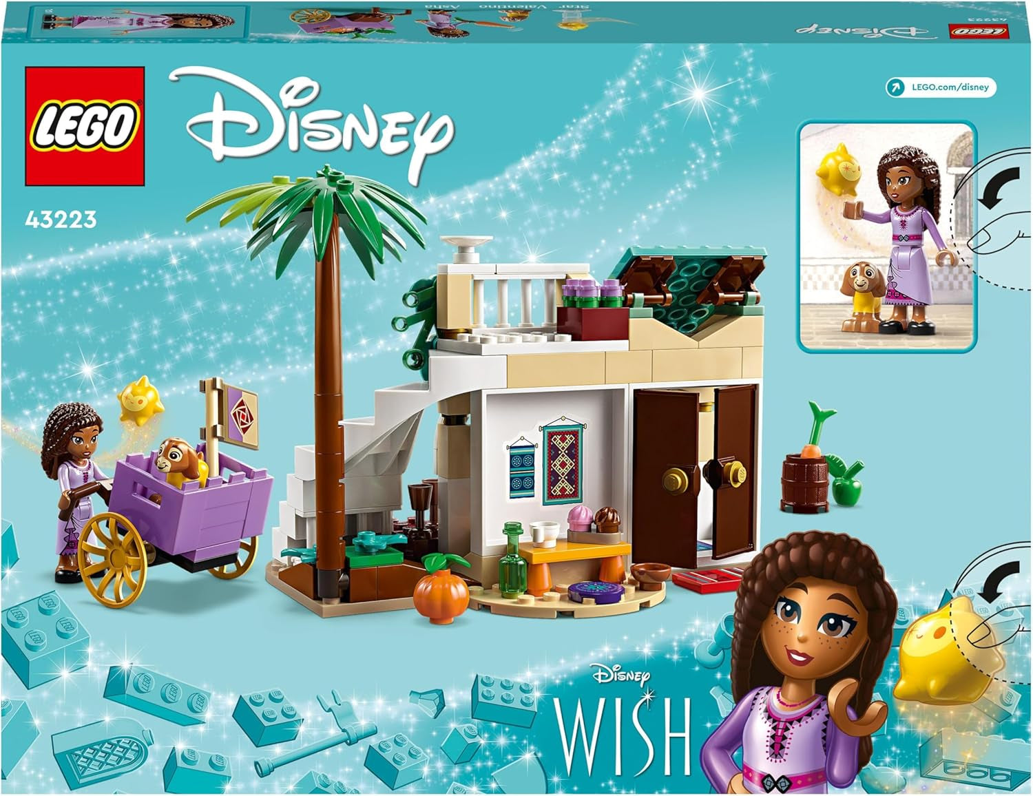 LEGO Disney Wish Asha a Rosas City, 43223, set del film dei desideri con mercatino, mini bambola di Asha, Valentino come capra giocattolo e personaggi stellari, regalo per bambini dai 6 anni, set da costruzione per ragazze e ragazzi Besuche den LEGO-Store