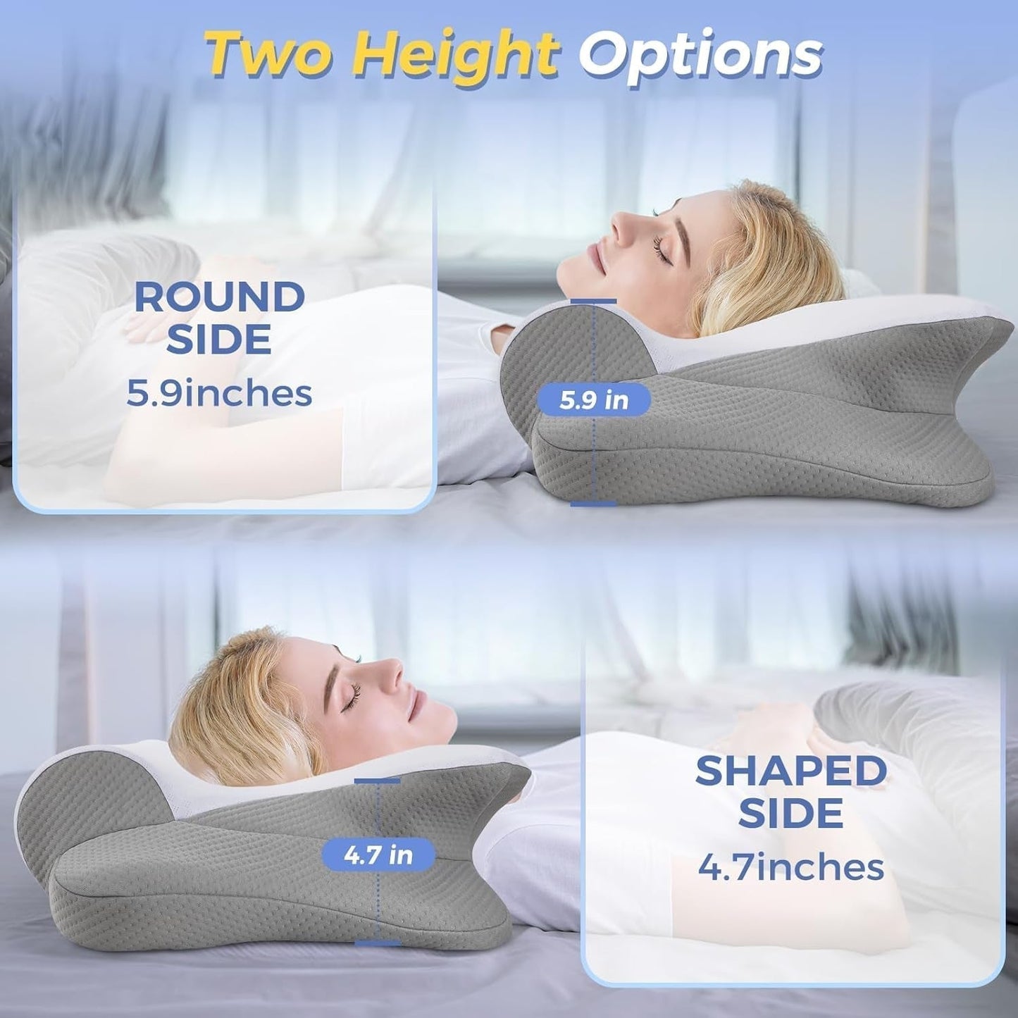 SAHEYER Cuscino per il collo 2 in 1 Cuscino ergonomico per il supporto del collo e cuscino per il collo Cuscino ortopedico per chi dorme sul fianco Cuscino in memory foam per chi dorme sul fianco Schiena e stomaco Cuscini cervicali ortopedici Naty Shop