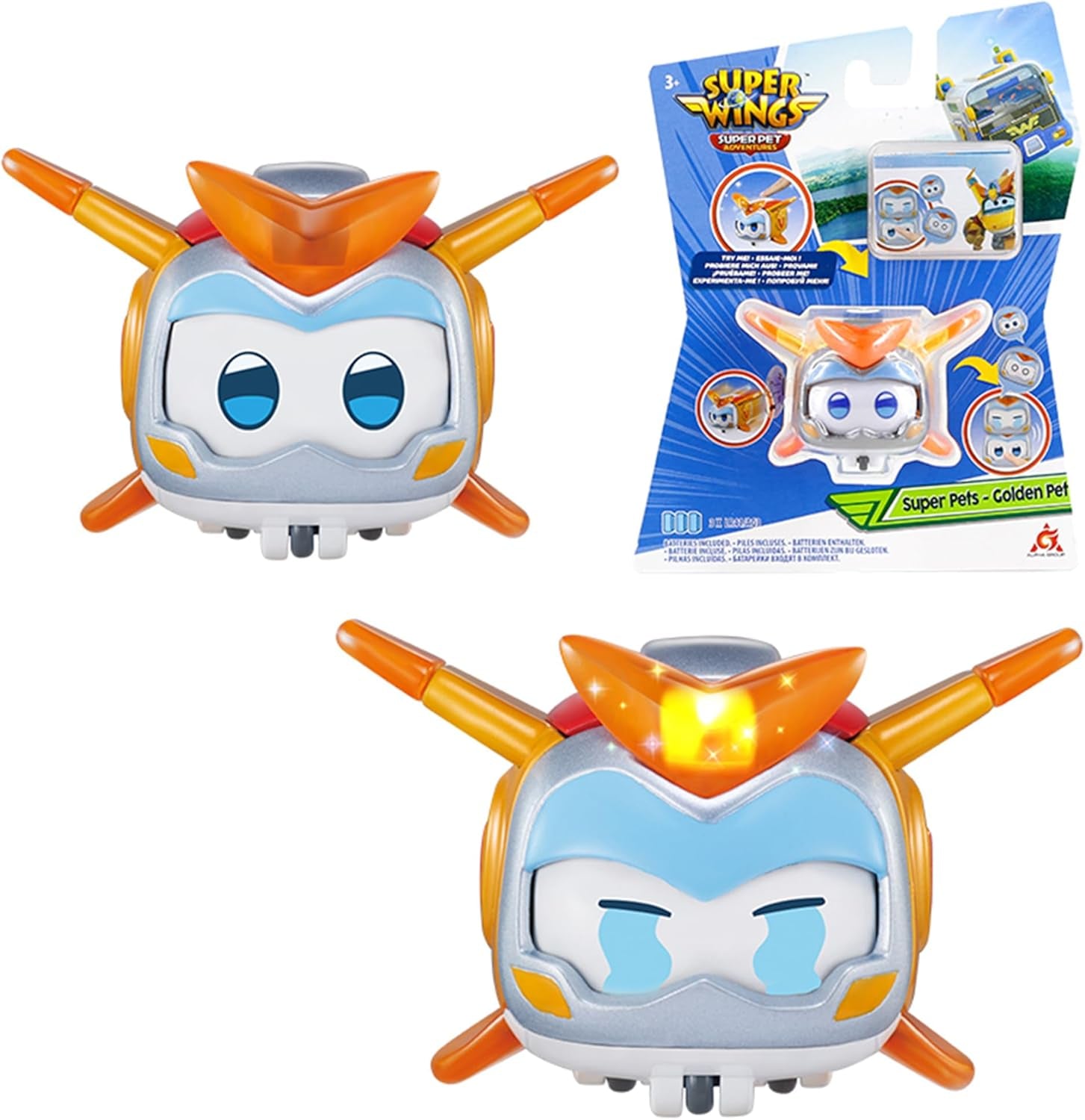 Super Wings Super Pets 4 pezzi Shine, Golden Boy, Jerome, Ellie Espressione facciale commutabile Effetto lampo Giocattolo portatile per 3 4 5 6 7 8 anni Ragazzo Ragazza Action Figure da 2 pollici Naty Shop Golden Boy