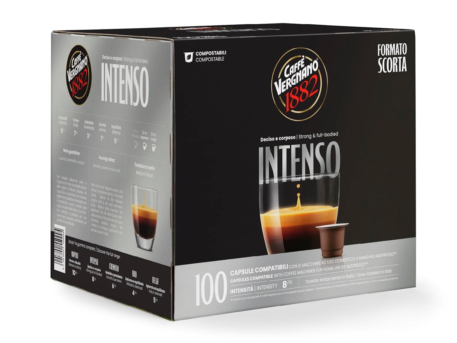Caffè Vergnano 1882 - Èspresso Kompostierbare Kaffeekapseln , compatibile con Nespresso, Intenso (Intenso) - Packung Enthält 100 Kapseln
