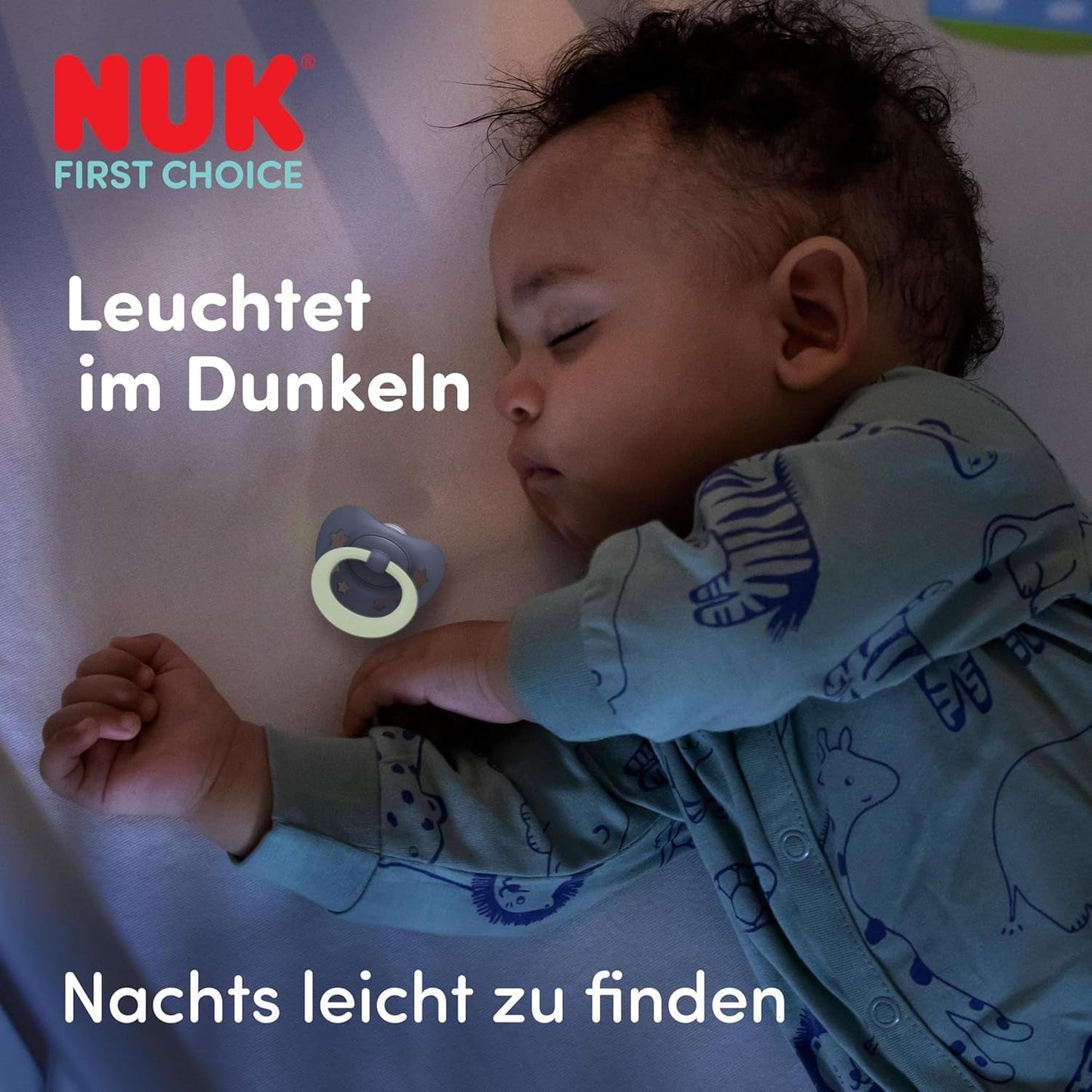 Ciucci classici diurni e notturni NUK First Choice per neonati | 6-18 mesi | Ciucci ortodontici che si illuminano al buio | 95% di accettazione da parte dei bambini** | Blu | Confezione da 2