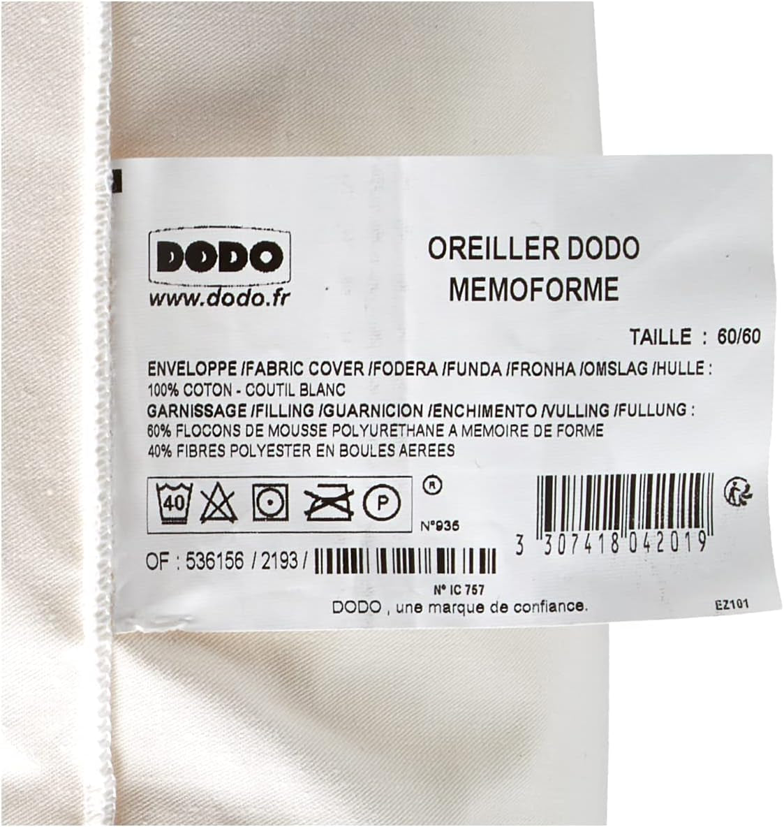 DODO OFM60 Cuscino ergonomico in lattice, 60 X 60 cm, bianco Cuscini standard Naty Shop