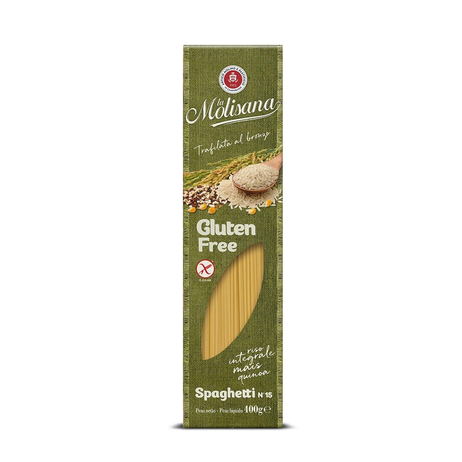 Spaghetti n. 15 pasta senza glutine, senza glutine - Pasta cotta al bronzo con riso integrale, mais e quinoa - Confezione da 400 g