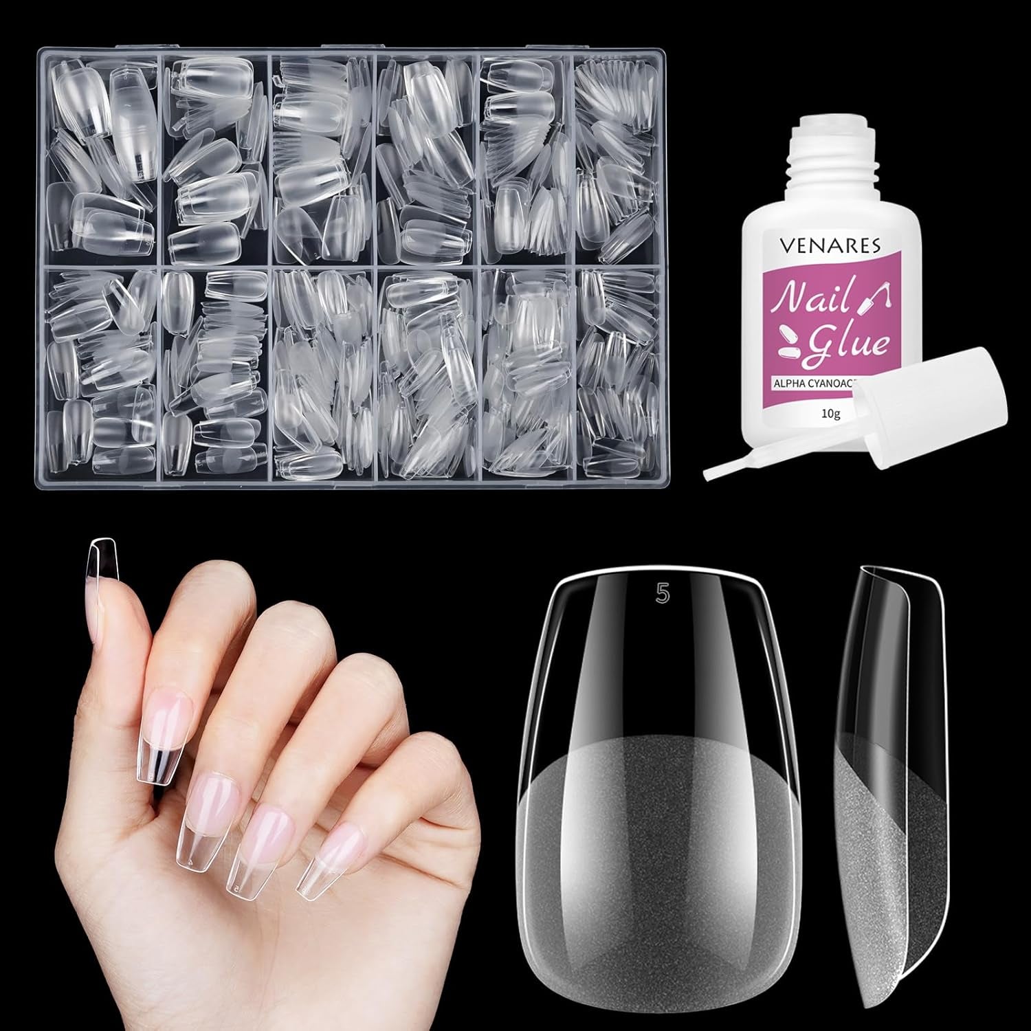 Unghie finte corte Ballerina 500 pezzi Colla su 12 misure Unghie artificiali Punte per unghie corte in gel morbido con copertura completa per unghie in gel Corte S