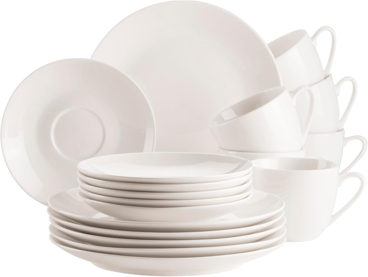 MÄSER 934105 Serie Belmira, Servizio da caffè Classico per 6, Servizio da caffè da 18 pezzi, Senza tempo, Elegante, Delicato, Porcellana, Bianco