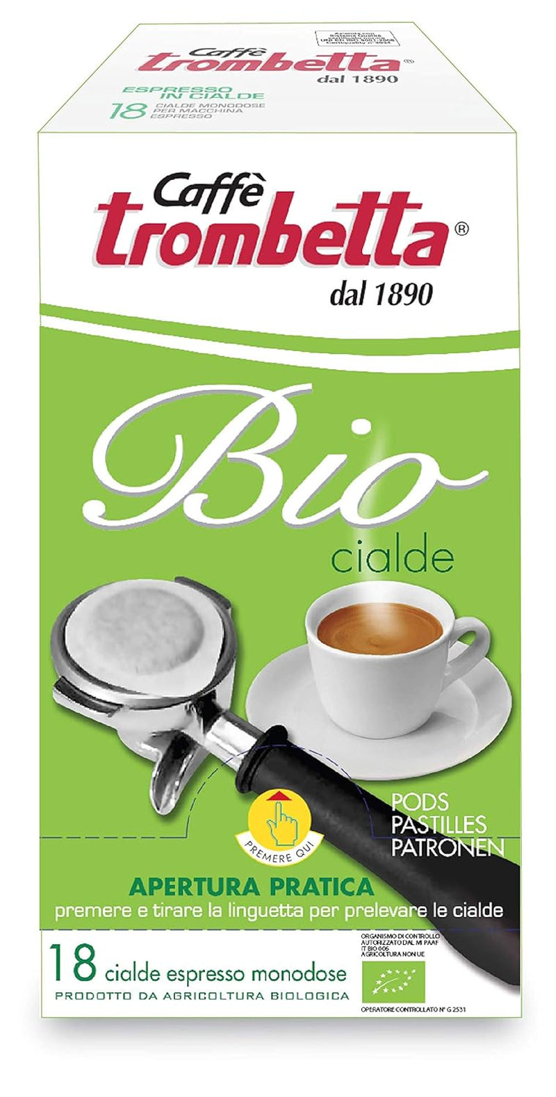 Caffè Trombetta ESE cialde per caffè, Italien Kaffee, Richhaltiges Aroma und samtiger Gesmack Biologisch - 1 Packungen zu je 18 Kaffeepads