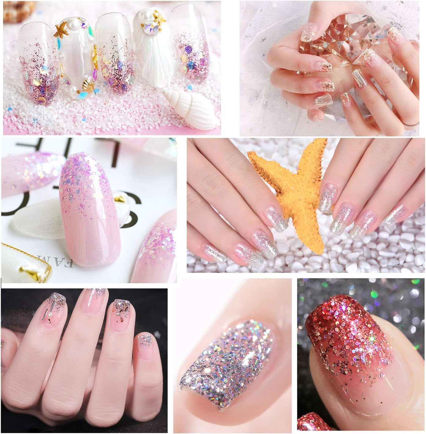 Howaf 12 scatole glitter per unghie viso corpo pennello glitter trucco glitter per unghie occhi labbra capelli decorazione del corpo Halloween Natale Festival mascherata accessori per il trucco