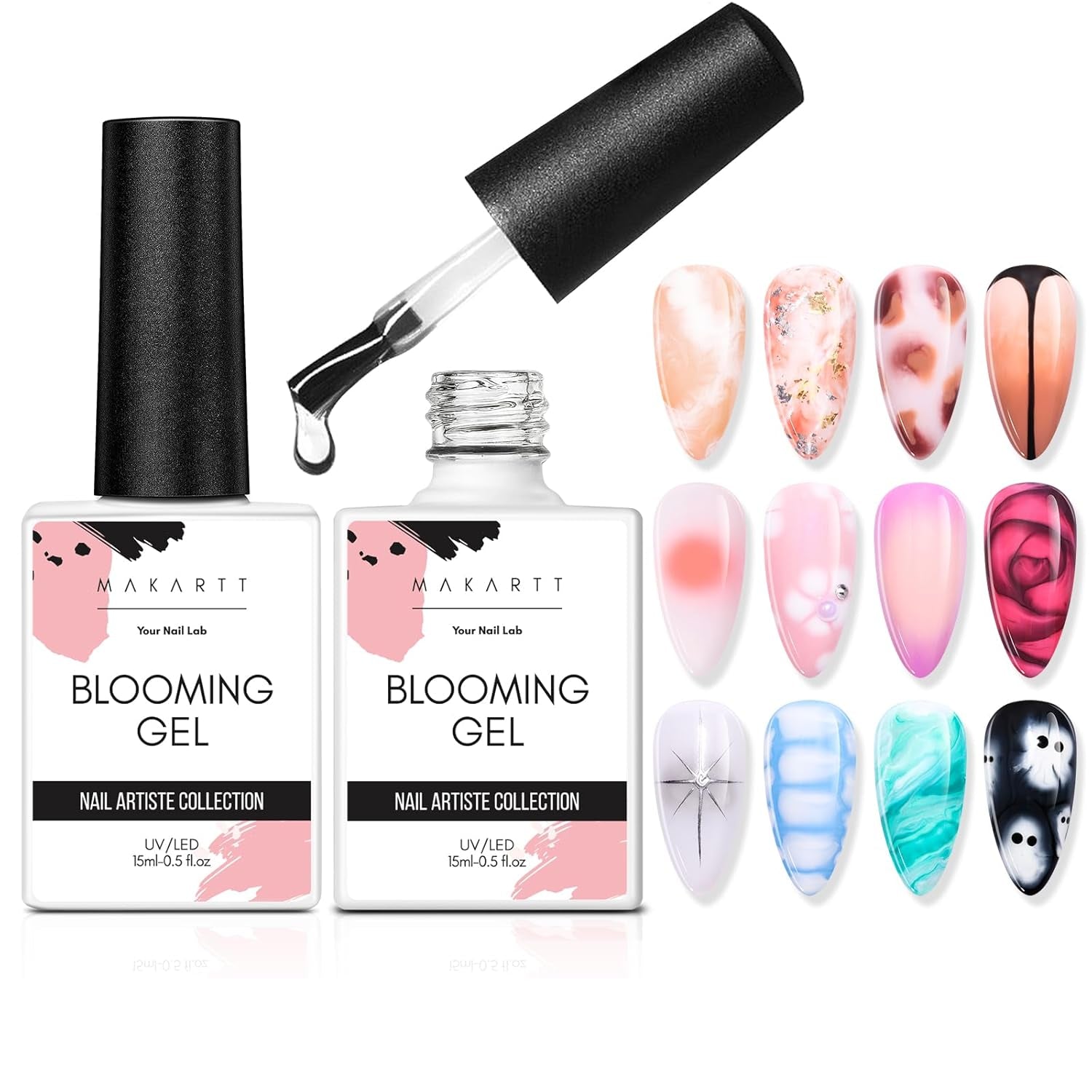 Makartt Blooming Gel Nail Polish - Estensore per smalto gel Blooming da 15 ml con colore marmorizzato, vernice gel, disegni per unghie manicure fai da te, fiori, animali, acquerello, kit manicure magico
