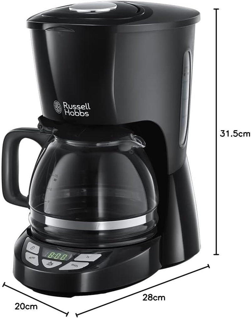 Macchina per caffè Russell Hobbs [Timer digitale, soffione per estrazione e aroma ottimali] Textures+ (da 1 a 12 tazze, caraffa in vetro da 1,25 litri, piastra riscaldante, sistema antigoccia) Macchina per caffè con filtro 22620-56