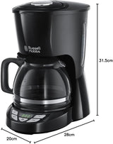 Macchina per caffè Russell Hobbs [Timer digitale, soffione per estrazione e aroma ottimali] Textures+ (da 1 a 12 tazze, caraffa in vetro da 1,25 litri, piastra riscaldante, sistema antigoccia) Macchina per caffè con filtro 22620-56