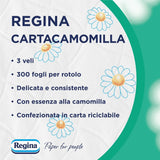 Regina Cartacamomilla - Carta Igienica 8 Rotoli, 300 Soffici Fogli, 3 Veli, Morbida e Resistente, Confezione in Carta Riciclabile