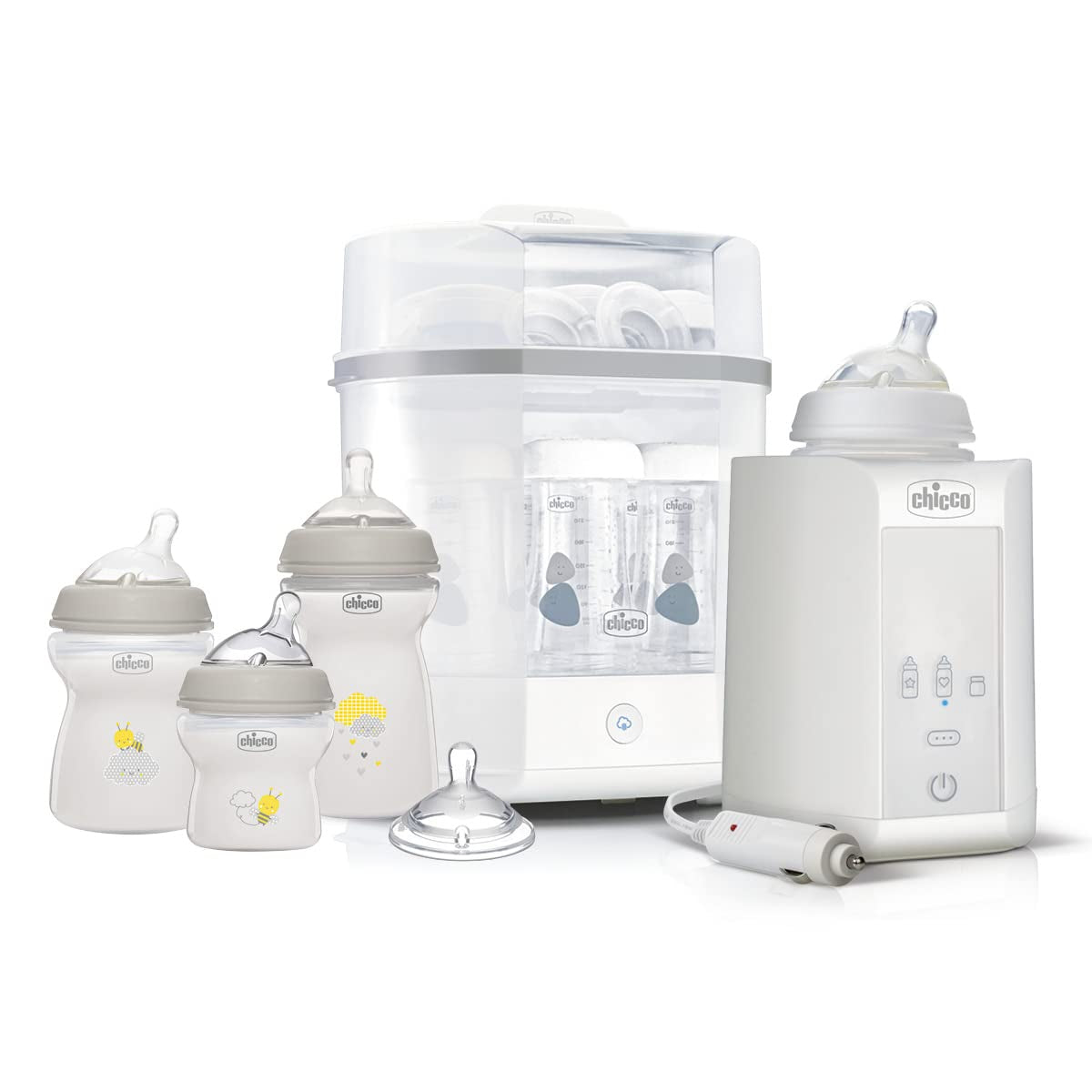 Sterilizzatore Modulare Chicco con Funzione Asciugatura, Sterilizzatore Biberon, Anello Dentizione e Ciuccio con Auto-Stop, Adatto al Microonde, Adatto per sterilizzare fino a 6 biberon da 330ml