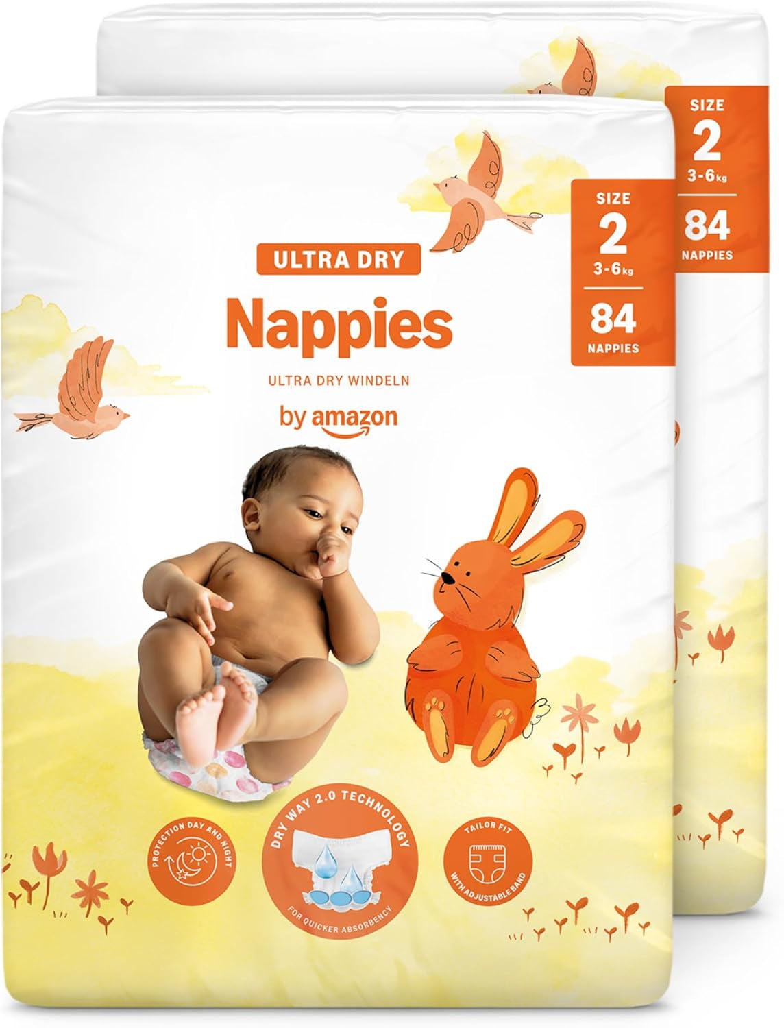 Pannolini Amazon Ultra Dry, taglia 1 (2-5 kg) - Scatola mensile, bianco, 96 pezzi (2 confezioni da 48) (ex marchio Mama Bear, prodotto identico)