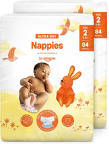 Pannolini Amazon Ultra Dry, taglia 1 (2-5 kg) - Scatola mensile, bianco, 96 pezzi (2 confezioni da 48) (ex marchio Mama Bear, prodotto identico)