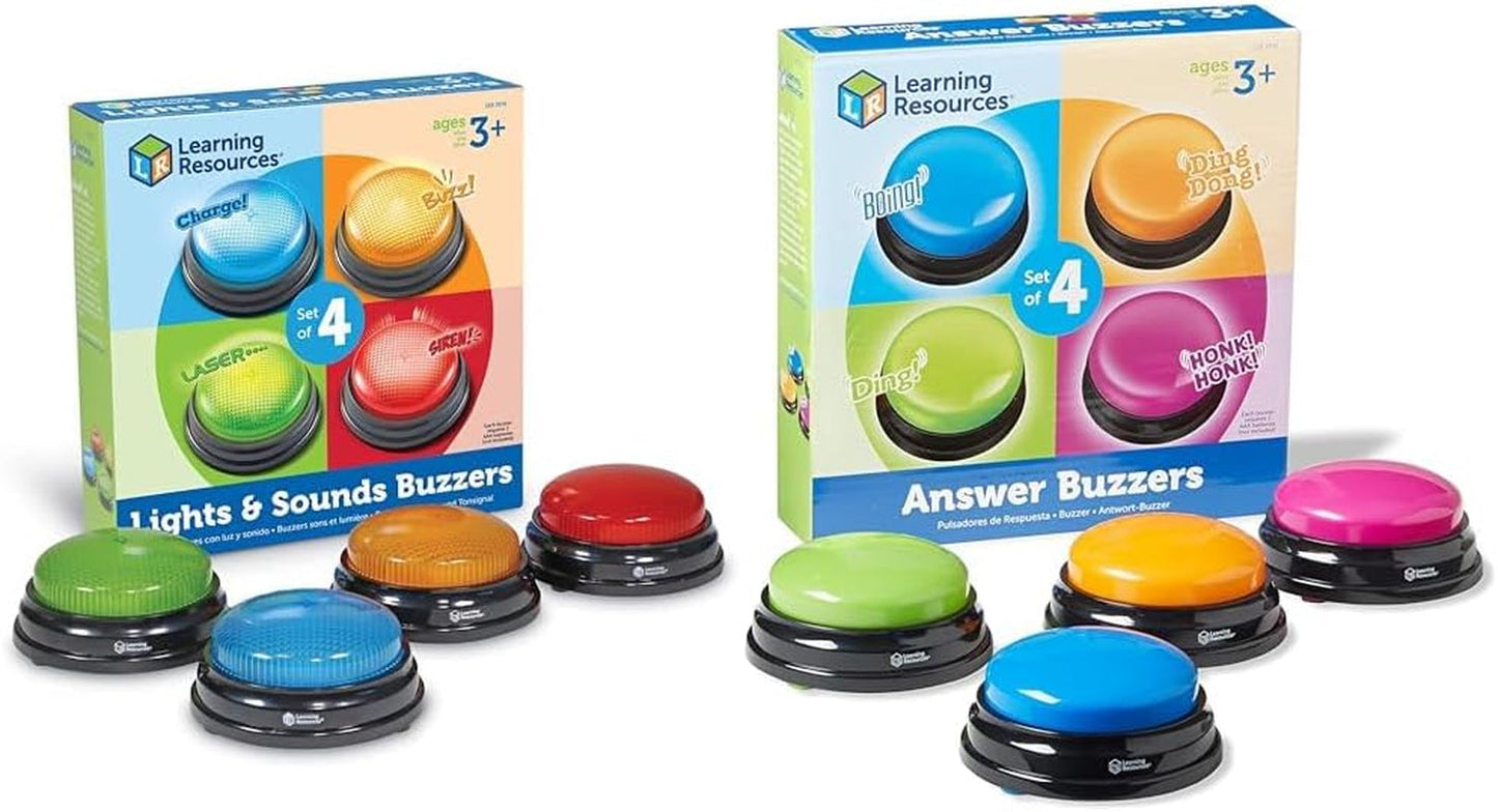 Learning Resources Cicalino con luci e suoni Giochi educativi per bambini dai 3 anni in su Giocattolo con domande per bambini con 4 suoni diversi per serate di gioco e aule Giocattoli Bebe Naty Shop Cicalino di risposta Confezione da 4