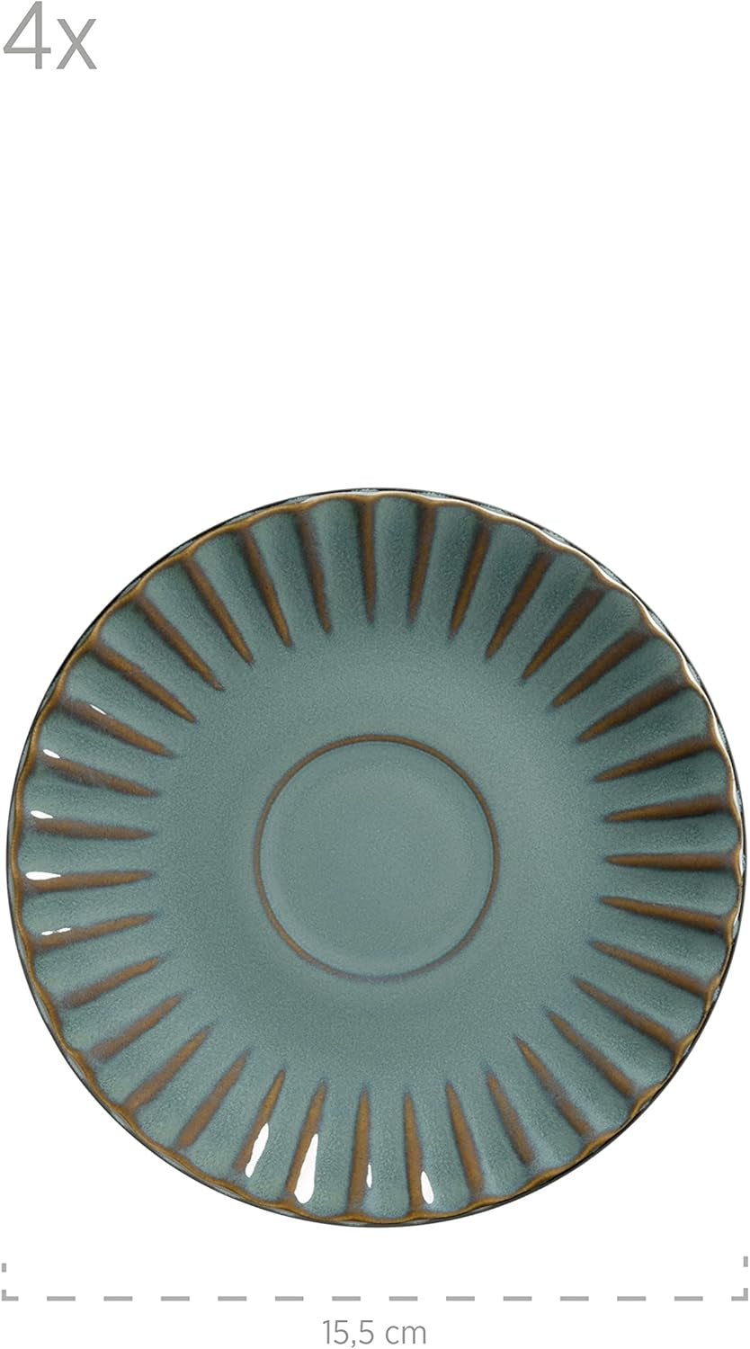 MÄSER 931966 Servizio da tavola serie Confino per 4 persone, look vintage moderno, set da colazione in ceramica, 12 pezzi, colore petrolio con accenti neri, gres