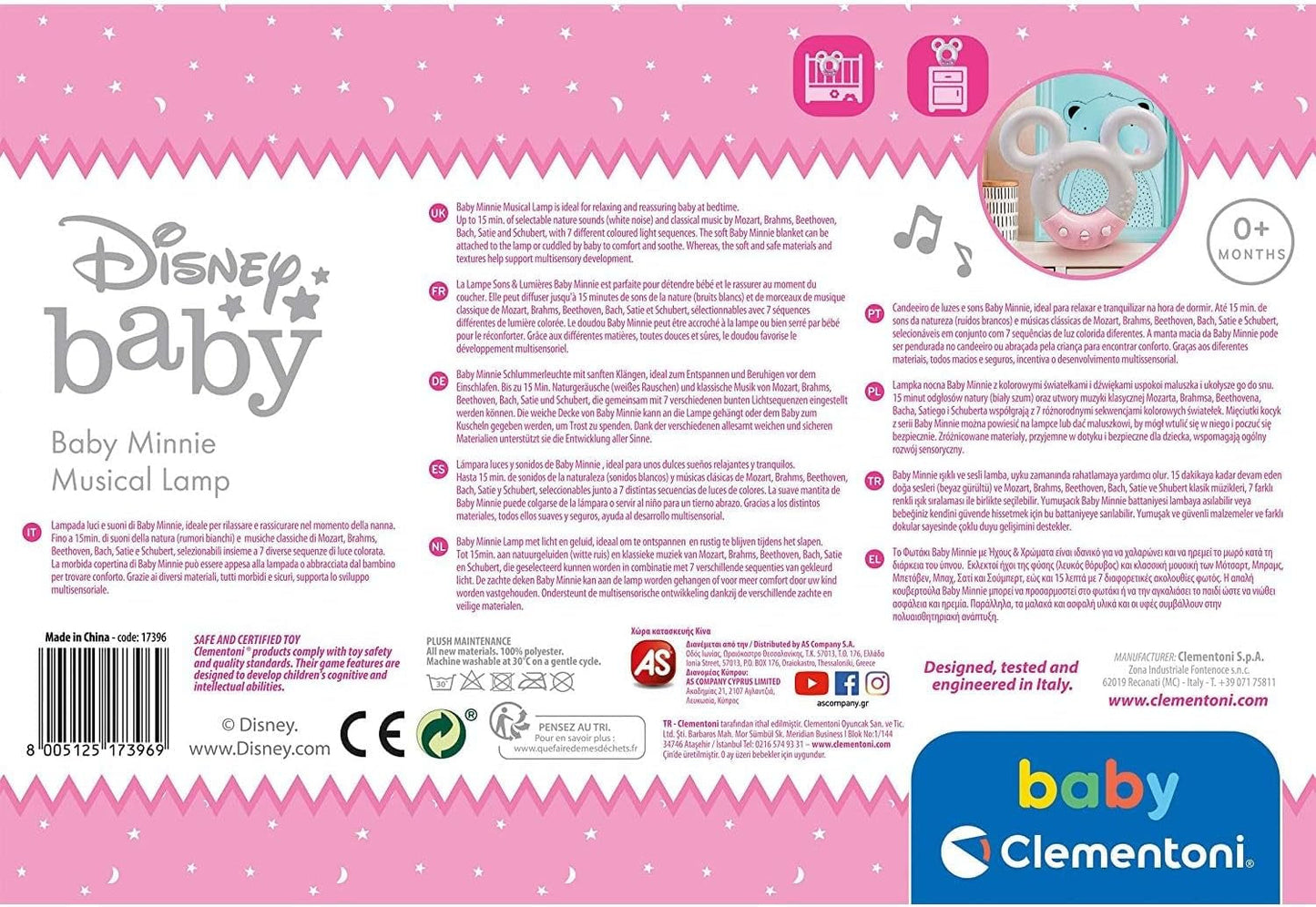 Clementoni 17396 Disney Baby Minnie Lampada Suoni e Colori Luce Notturna Bianca Musica 0 Mesi + Jucarii Bebe Naty Shop
