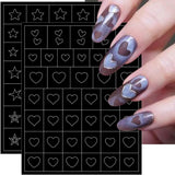 6 Fogli Modello Aerografo Adesivi per Unghie, Farfalla Fiamma Stelle Cuore Stelle Adesivi per Unghie Stampa Stencil Strumento Nail Art Adesivi Autoadesivi per Donne Nail Art Design Adesivi
