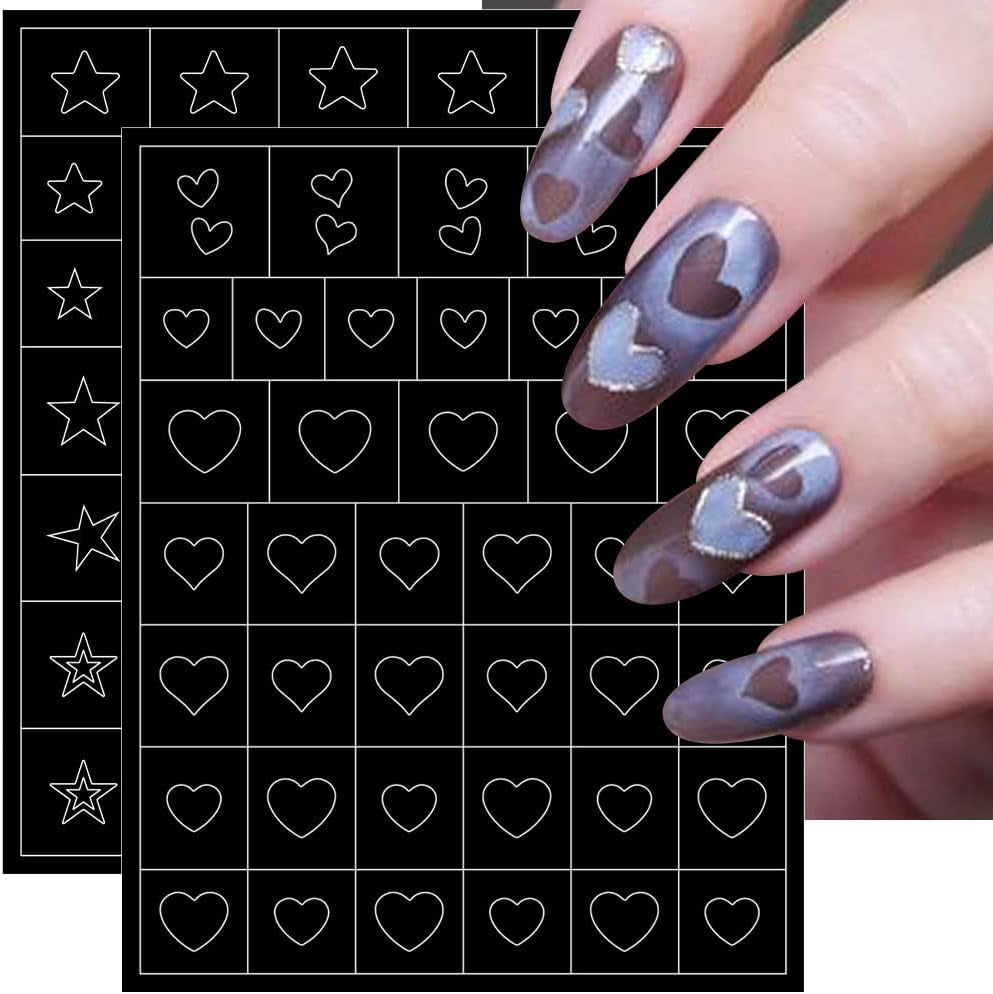6 Fogli Modello Aerografo Adesivi per Unghie, Farfalla Fiamma Stelle Cuore Stelle Adesivi per Unghie Stampa Stencil Strumento Nail Art Adesivi Autoadesivi per Donne Nail Art Design Adesivi
