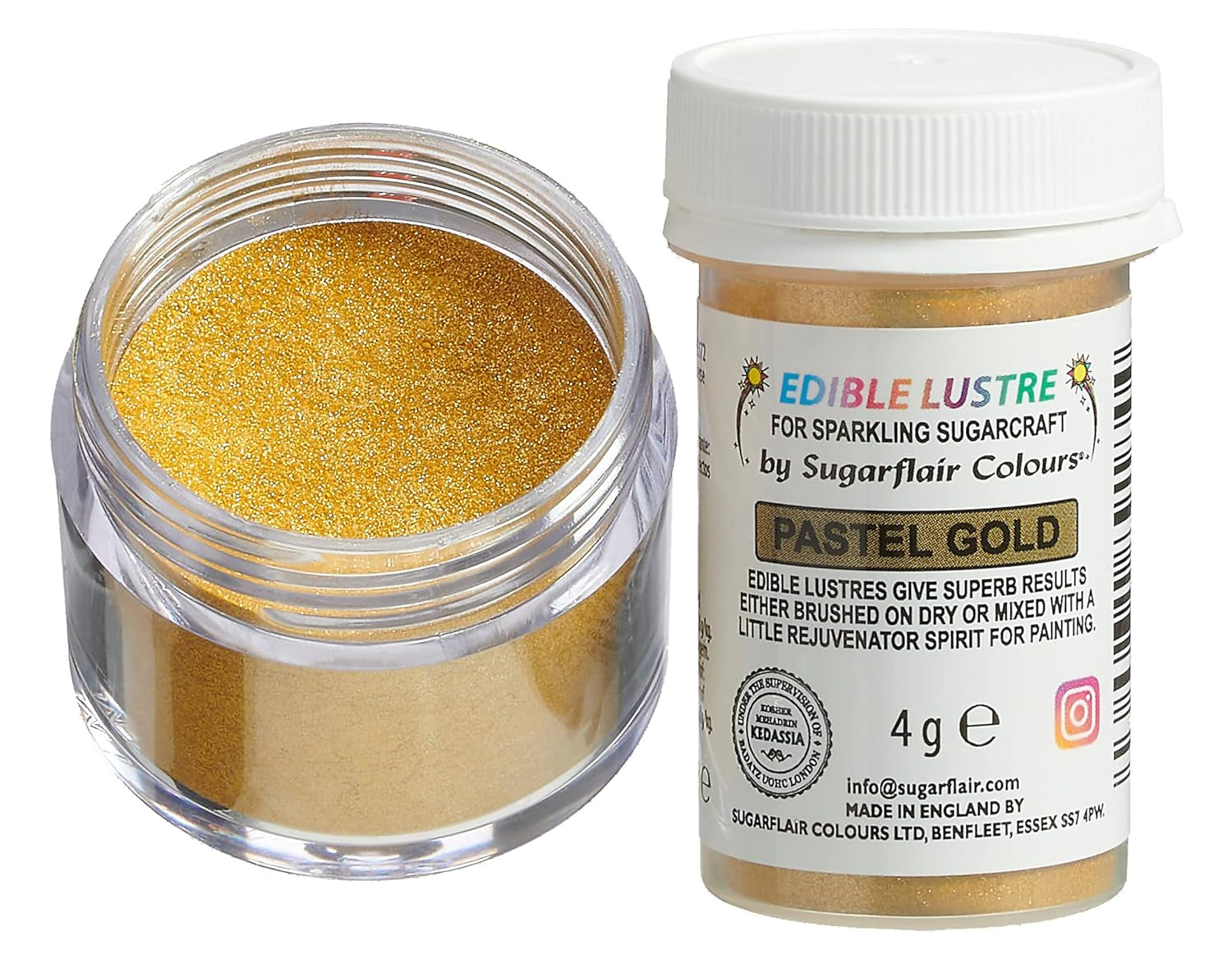 Colorante alimentare commestibile Sugarflair, color oro pastello - Polvere lucidante alimentare per torte, muffin, cioccolato, pasticcini, dessert, gelati, bevande, cocktail e altro - 4g