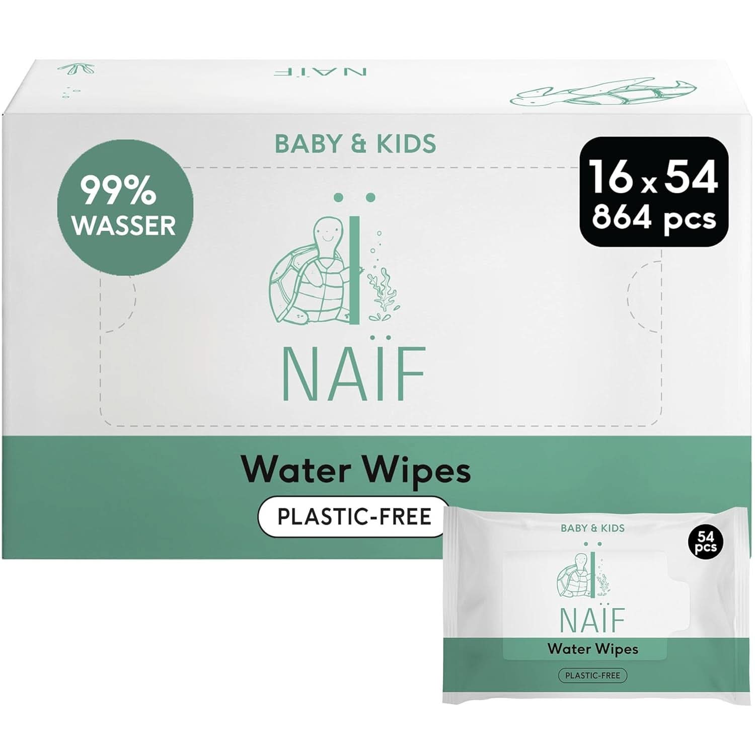 Naïf Plastikfreie Feuchttücher 864 Stück (16Er X 54 Feuchttücher) - Pflege Für Babypo, Körper Und Gesicht - 99% Aus Wasser - 0% Parfüm Und Alkohol - Nachhaltige Feuchttücherbox Eukalyptus Sensitiv Naty Shop