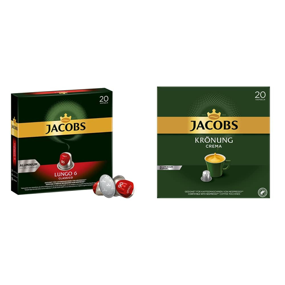 Kaffeekapseln Lungo Classico, Intensità 6 di 12, 10 x 20 Getränke & Kaffeekapseln Krönung Crema, 200 Capsule compatibili Nespresso, 10er Pack, 10 x 20 Getränke, 1040 g
