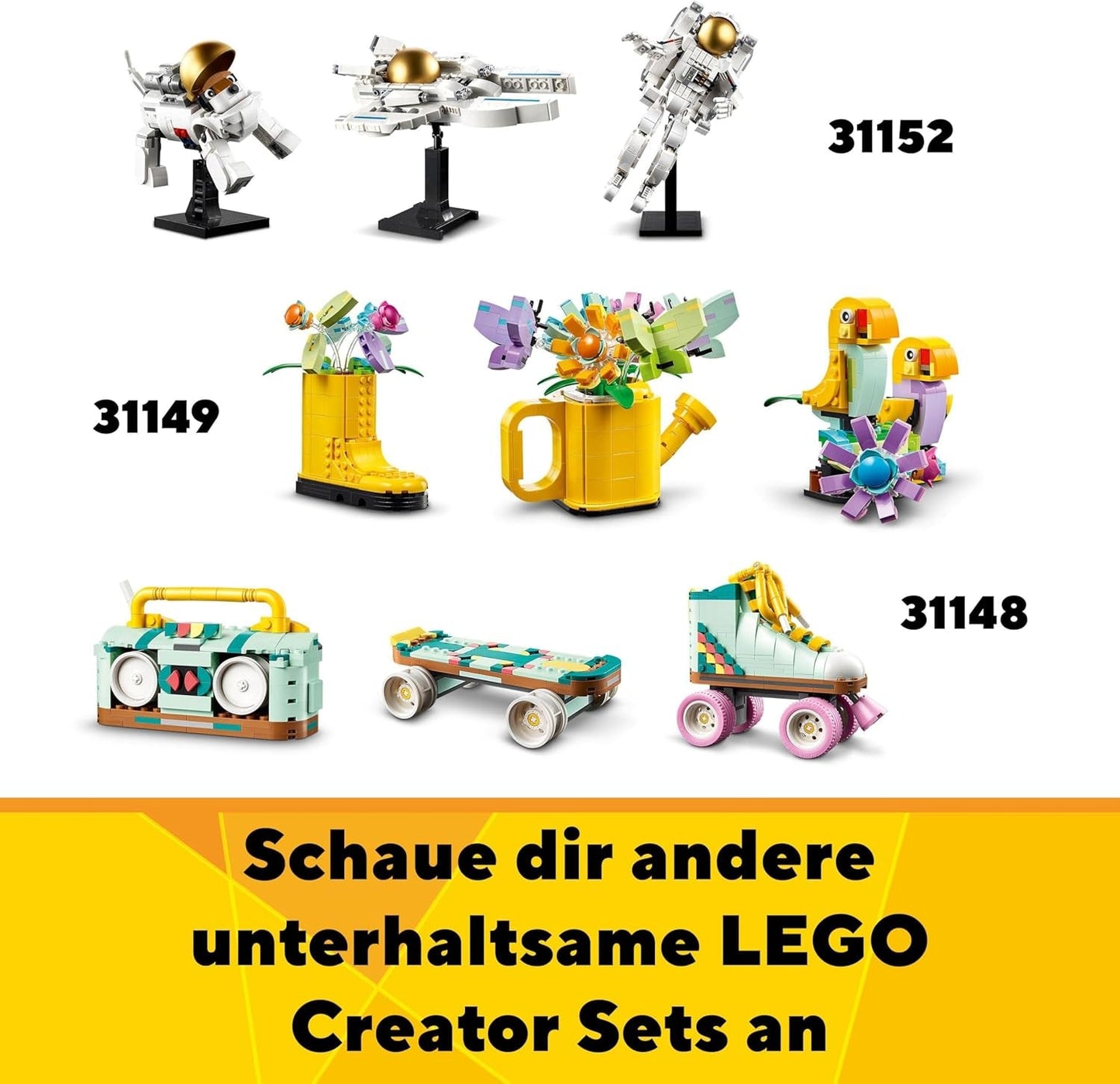 LEGO Creator 3In1 Animal Safari, set creativo con personaggi di animali, 3 opzioni di costruzione: giraffa, gazzella e leone giocattolo, animali giocattolo per ragazze e ragazzi, regalo naturale per bambini dai 9 anni in su 31150 Set da costruzione Beuche den LEGO-Store