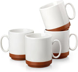 Set tazze da caffè MALACASA, set di tazze in gres da 350 ml per 4 persone, tazze da caffè moderne per tè, succo di frutta, latte, cappuccino, cioccolata calda. Lavabile in lavastoviglie e adatta al microonde, serie TARA, bianco kaki