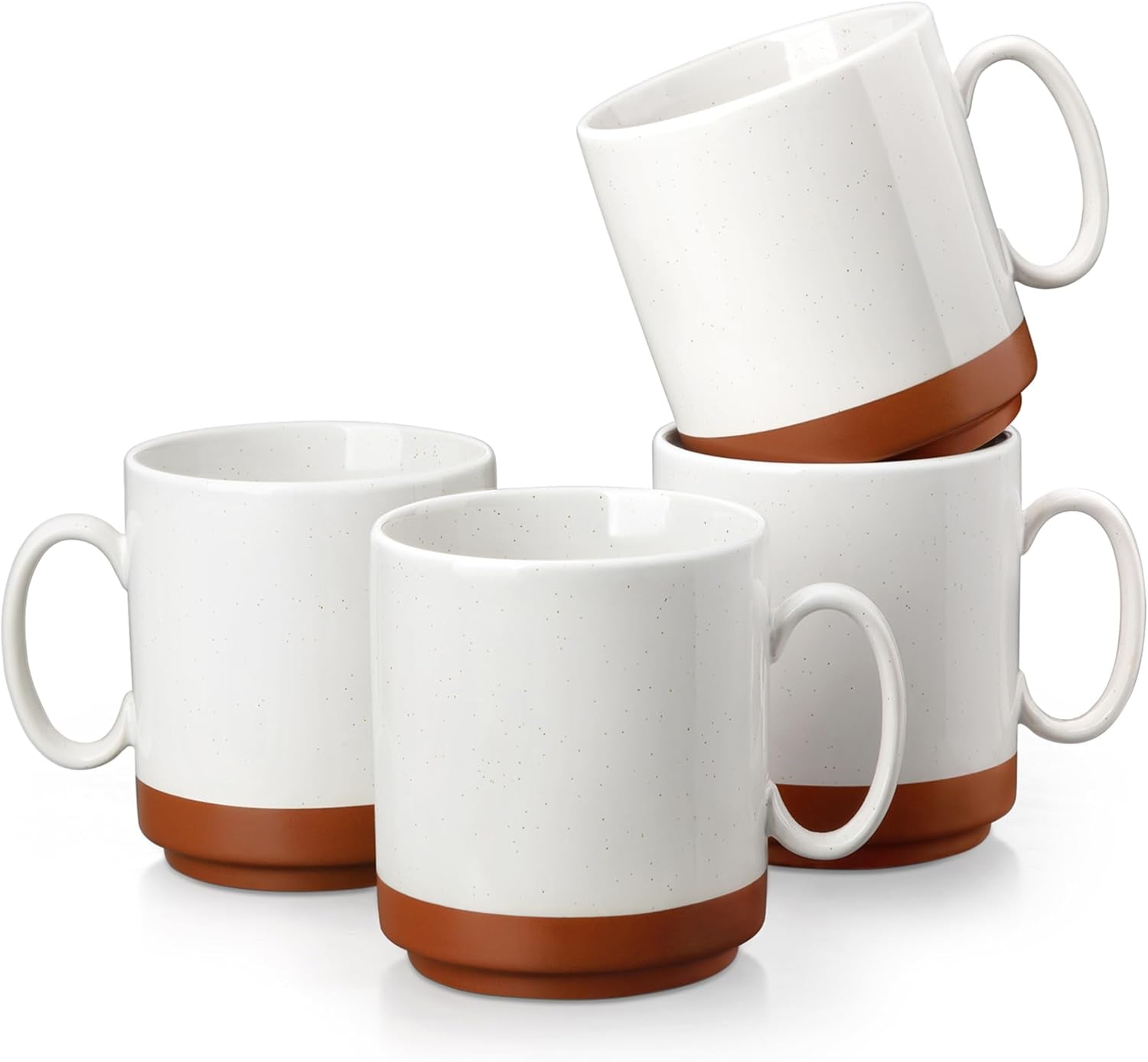 Set tazze da caffè MALACASA, set di tazze in gres da 350 ml per 4 persone, tazze da caffè moderne per tè, succo di frutta, latte, cappuccino, cioccolata calda. Lavabile in lavastoviglie e adatta al microonde, serie TARA, bianco kaki