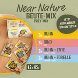 GimCat Near Nature Trial Mix Confezione da 12 - Alimento umido senza cereali per gatti a partire da 7 mesi con una ricetta specifica per la specie e la preda - 12 bustine (12 x 85 g)
