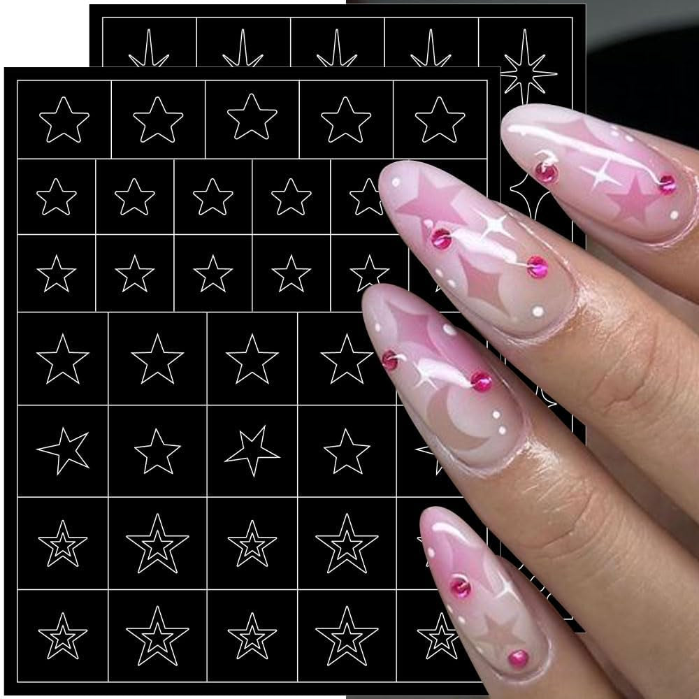 6 Fogli Modello Aerografo Adesivi per Unghie, Farfalla Fiamma Stelle Cuore Stelle Adesivi per Unghie Stampa Stencil Strumento Nail Art Adesivi Autoadesivi per Donne Nail Art Design Adesivi