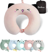 Cuscino per il collo, Cuscino per il collo per bambini per aereo, auto, viaggio in treno, Cuscino da viaggio per adulti in memory foam, Cuscino a forma di U con motivo animale carino, Fodera staccabile (Rosa2) Naty Shop Cuscini ortopedici cervicali Rosa2