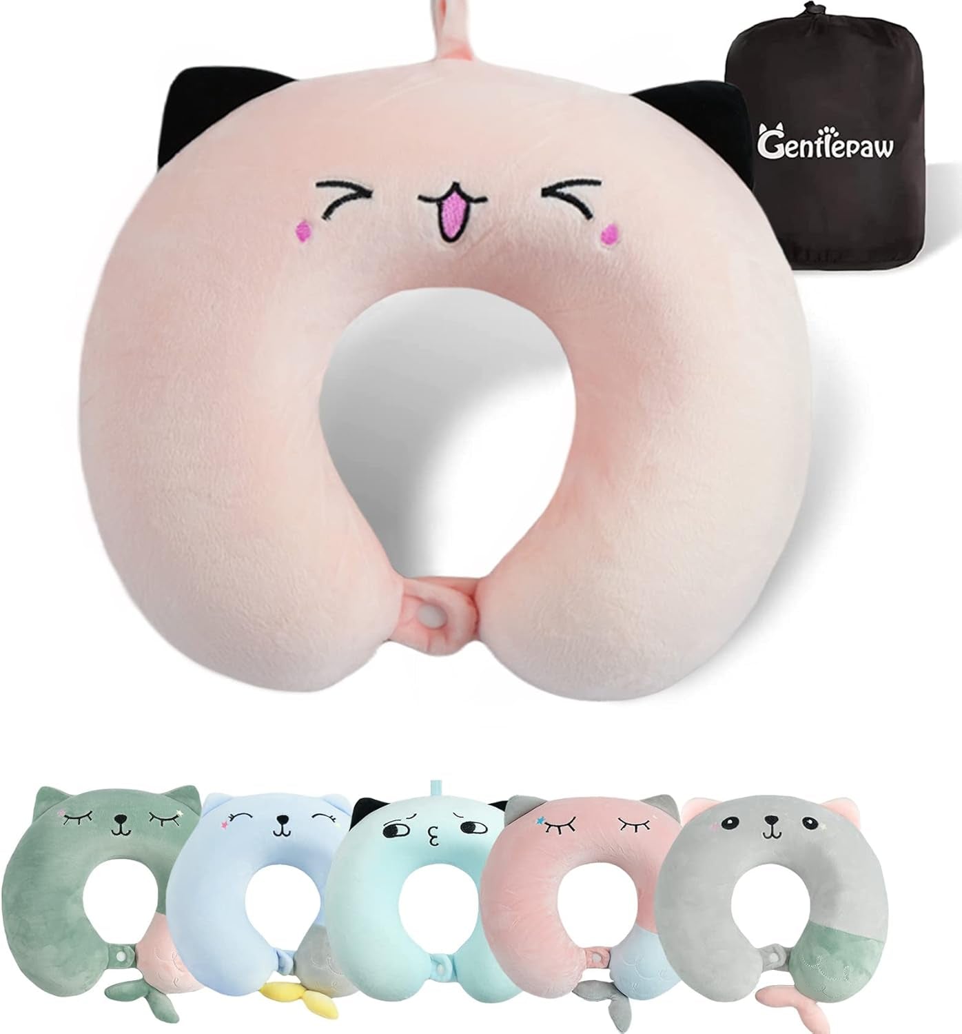 Cuscino per il collo, Cuscino per il collo per bambini per aereo, auto, viaggio in treno, Cuscino da viaggio per adulti in memory foam, Cuscino a forma di U con motivo animale carino, Fodera staccabile (Rosa2) Naty Shop Cuscini ortopedici cervicali Rosa2