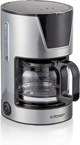 Macchina per caffè espresso con filtro Cloer da 6 tazze, funzione di mantenimento in caldo delicato, caraffa in vetro, misurino, indicatore del livello dell'acqua, sistema antigoccia, spegnimento automatico, dimensione filtro 1x2, 550 W, acciaio inossidabile
