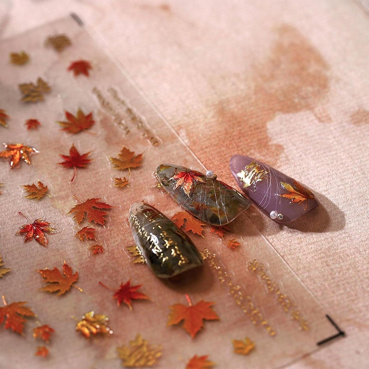 JMEOWIO 3D Nagelsticker Herbst Nail Art Sticker Selbstklebend Nagelaufkleber 5D Stereoscope Ahornblatt Erntedankfest Dekoration Nageldesign Zubehör 1 Blatt