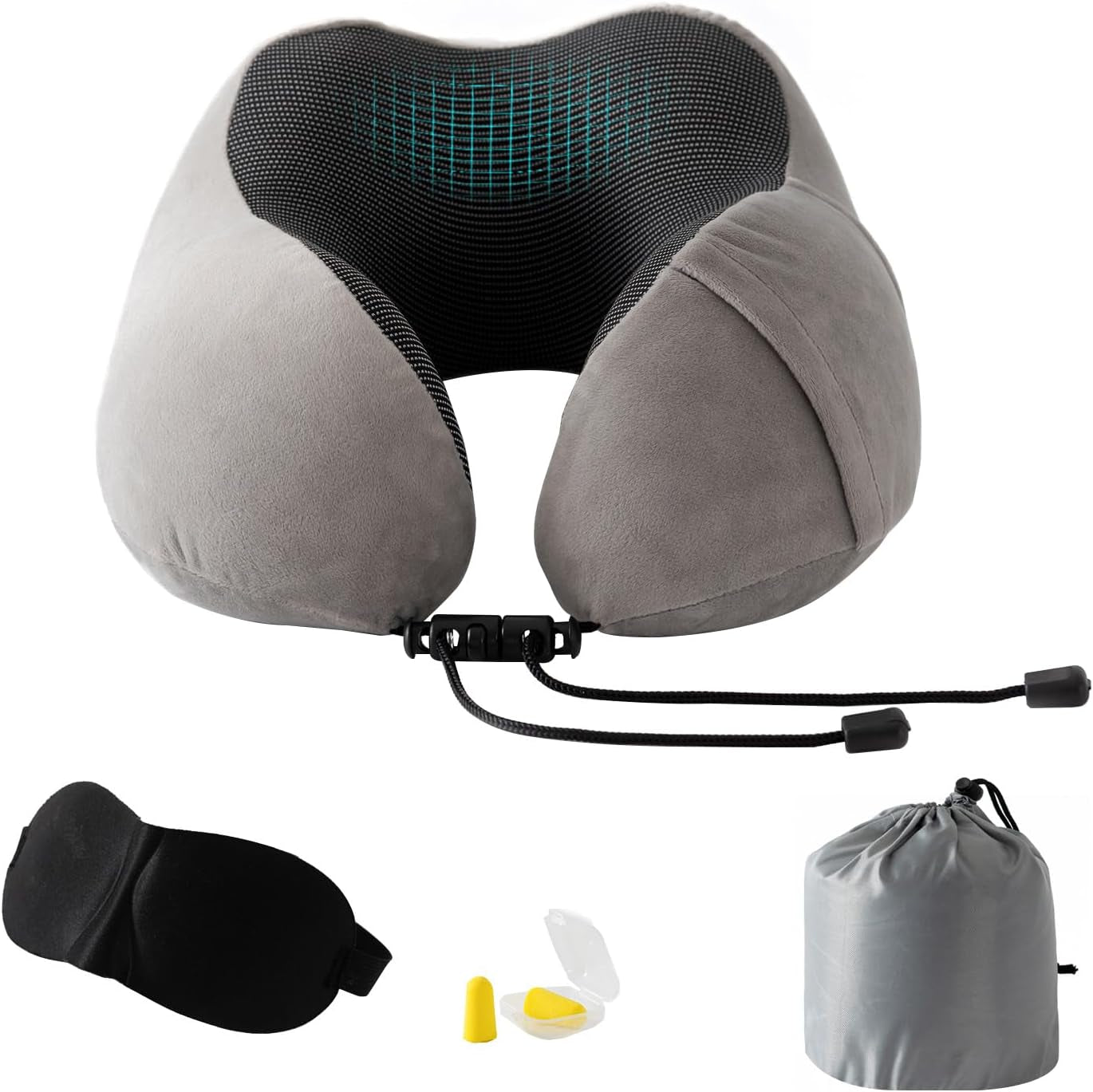 Cuscino per il collo, Cuscino per il collo dell'aereo, Cuscino da viaggio, Cuscino per il collo per adulti, Cuscino per il collo dell'auto, Cuscino per la casa, Cuscino ergonomico in memory foam, Schienale stretto lavabile, Regolabile, Grigio