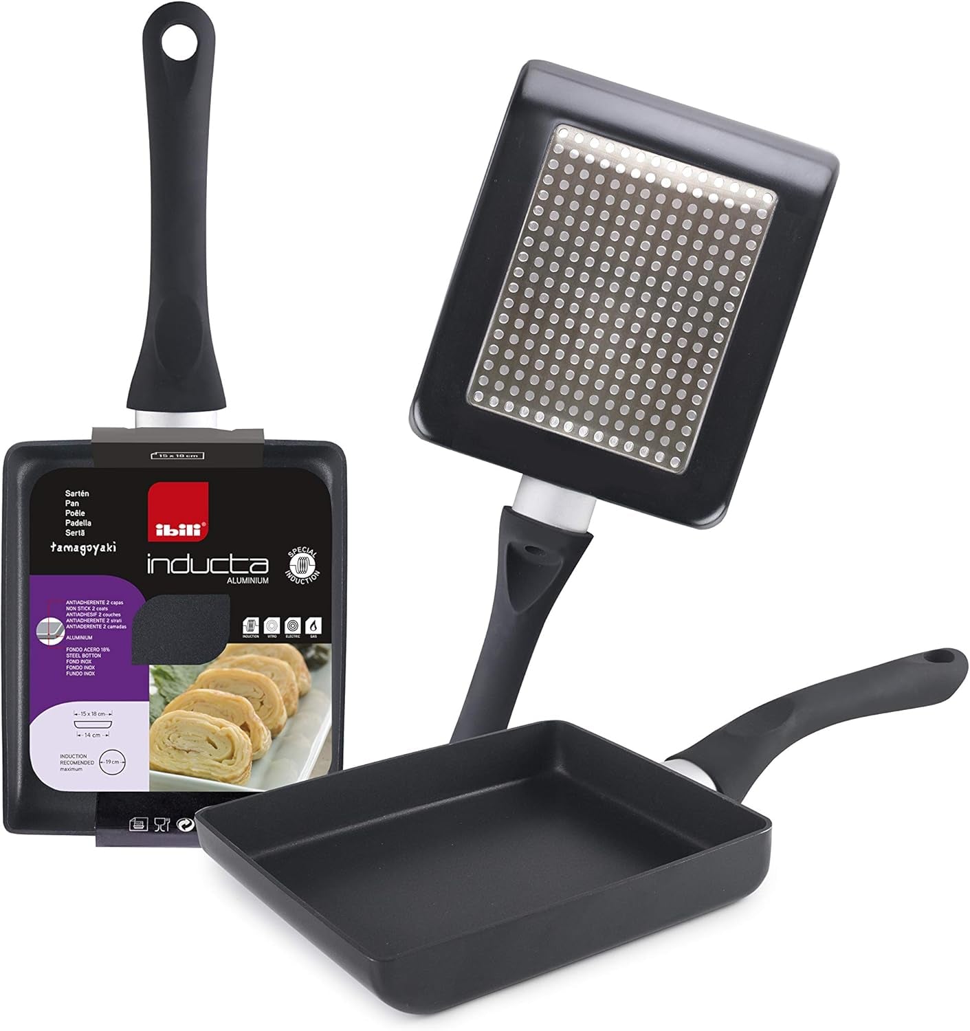 Padella Tamagoyaki Inducta, alluminio, nera, 15X18 Cm Pentole e Padelle Naty Shop