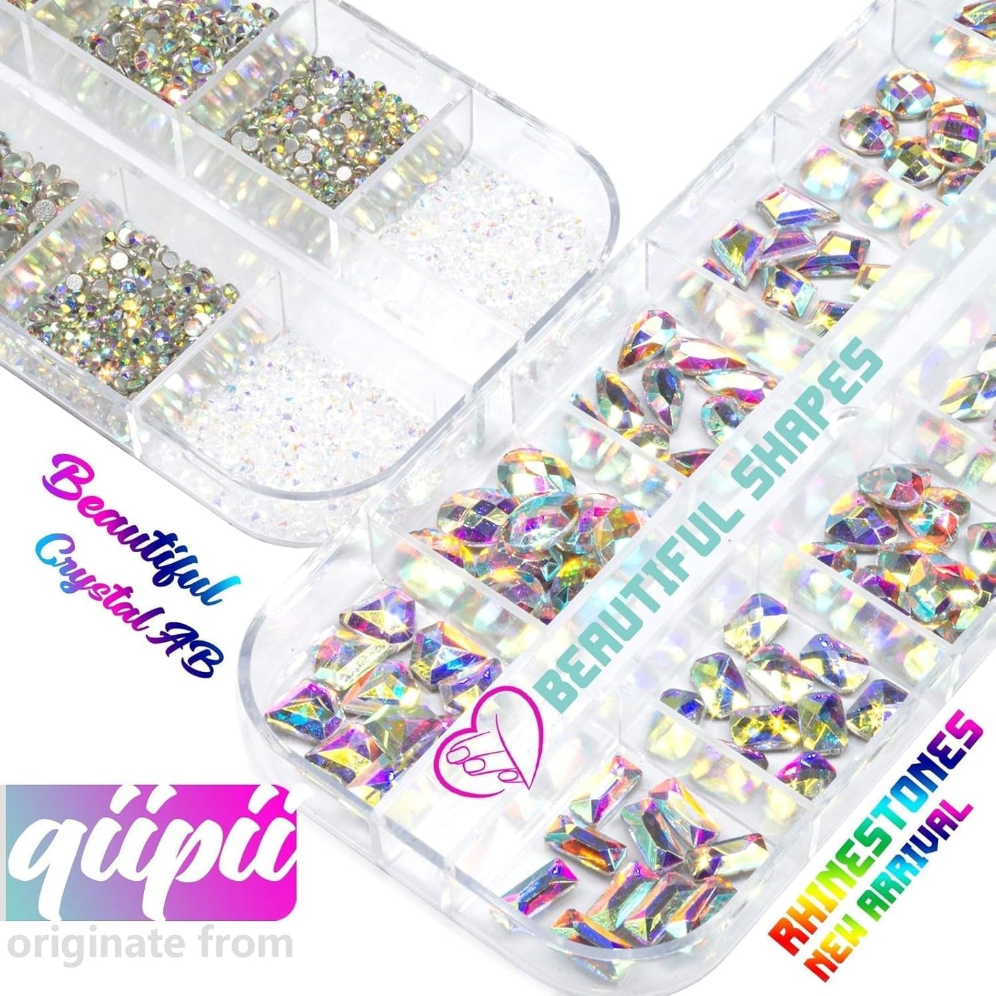 2630 pietre scintillanti di cristallo AB per unghie, 120 12 tipi di pietre scintillanti grandi + 2510 pietre di vetro rotonde K9 di 6 dimensioni per unghie, strass, disegni per unghie, ciondoli per unghie per Face Art