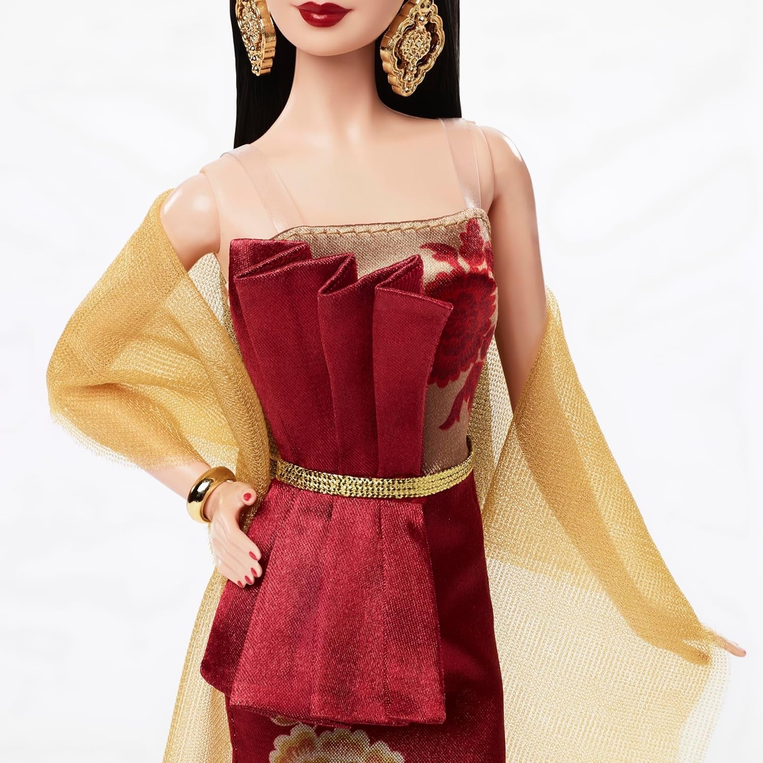 Barbie Signature bambola Capodanno lunare in abito rosso con collezione di peonie dorate JJX83