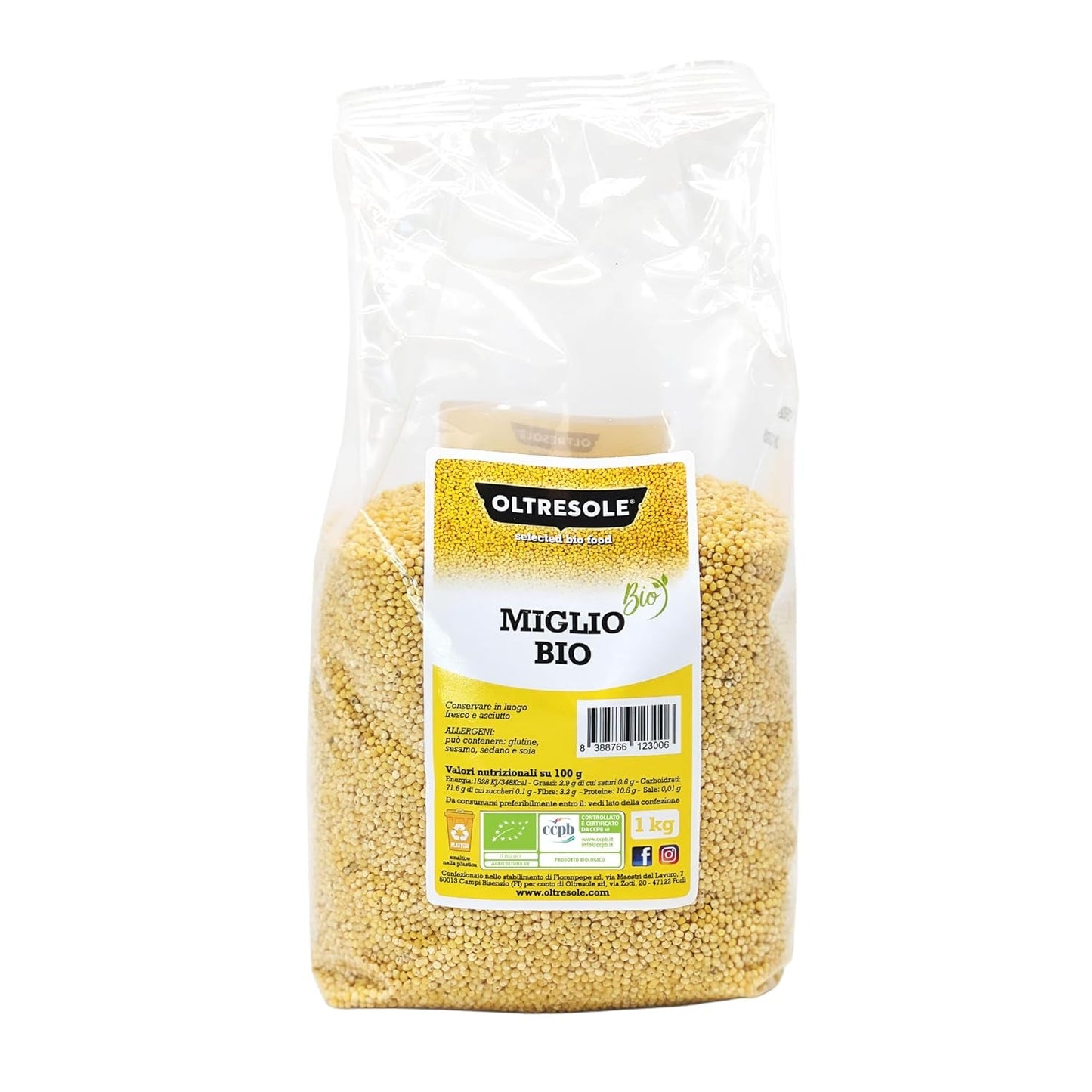 Miglio biologico 1 kg, cereali biologici ricchi di fibre e minerali, chicchi di miglio giallo da consumo, confezione ideale per la famiglia