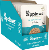 Applaws Cibo Umido per Gatti 100% Naturale Filetti di Tonno in Brodo - Confezione da 12 Bustine da 70g