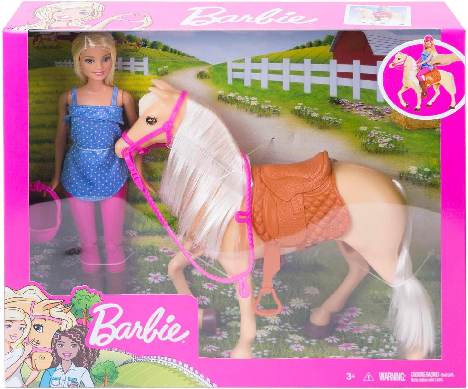 Bambola Barbie e cavallo giocattolo, accessori per l'equitazione, include 1 bambola e 1 cavallo, adatto come regalo per bambini dai 3 anni in su, FXH13