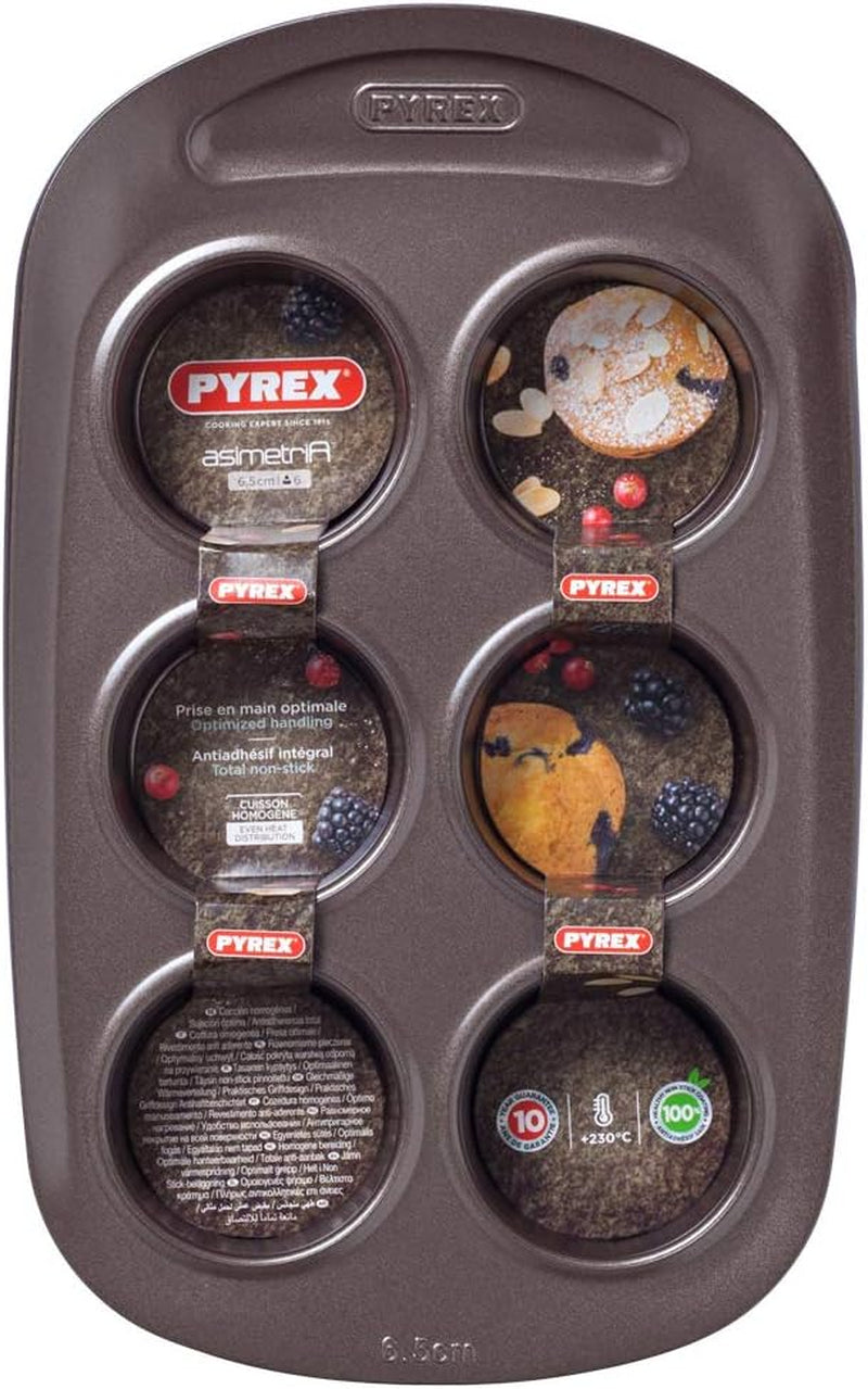 Pyrex BANDEJA 6 MAGDALENAS ASYMETRIA PX Muffinförmchen, Metall, Bunt, 6 Magdalena Stampi e teglie Naty Shop