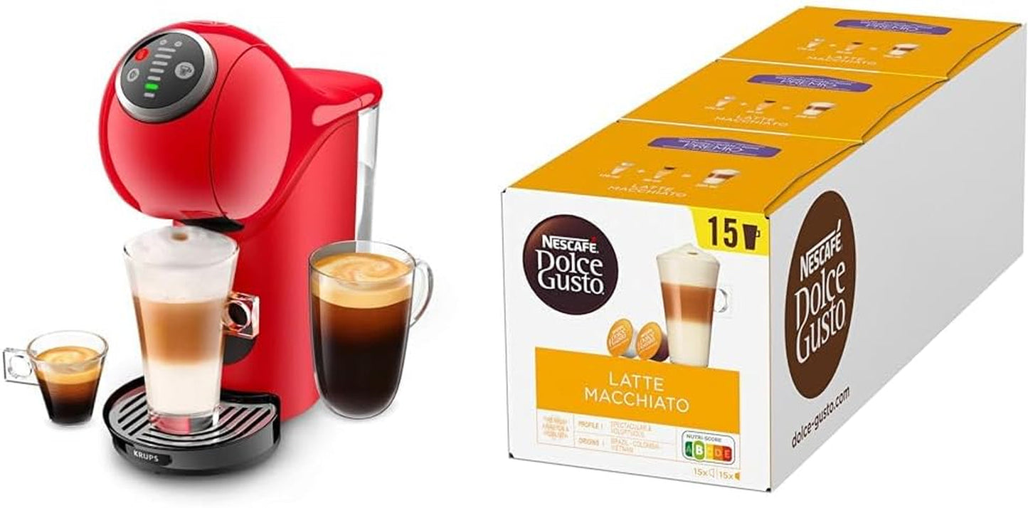 Macchina per capsule NESCAFÉ DOLCE GUSTO Krups KP3405 Genio S Plus | Espresso Boost, pressione della pompa da 15 bar | Serbatoio dell'acqua da 0,8 litri | 1500 Watt | Colore Rosso con Latte Macchiato