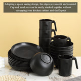 Berglander Set di stoviglie in plastica nera da 24 pezzi per 6 piatti e ciotole riutilizzabili, inclusi piatti piani, piatti da dessert, ciotole per cereali e tazze per casa, giardino e picnic