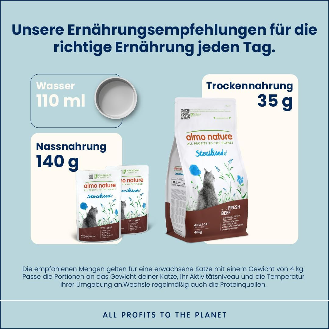 Almo Nature Functional - Sterilized - Alimento umido per gatti adulti e maturi, sterilizzati o meno attivi - con manzo - a basso contenuto di grassi, idratante - 70 g (confezione da 30)