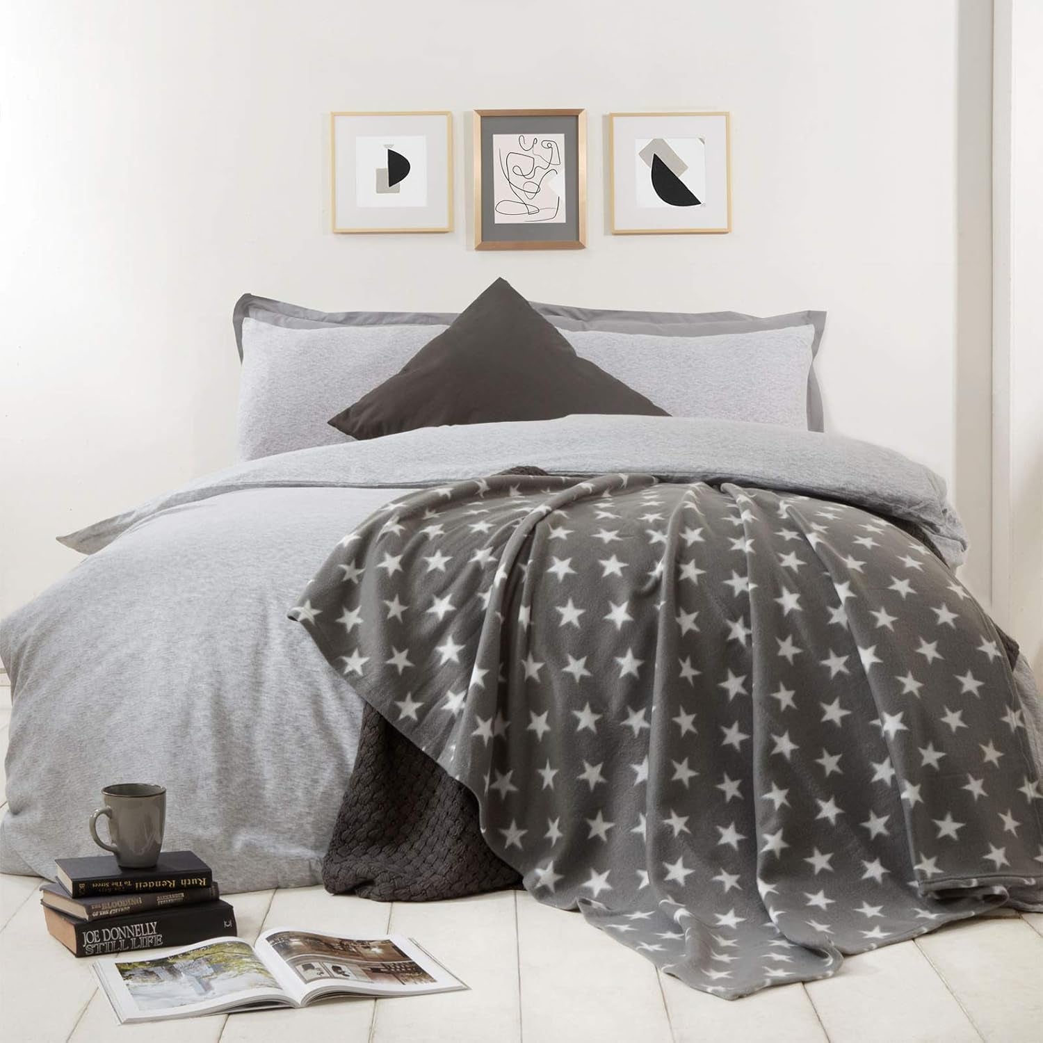 DREAMSCENE comoda coperta soffice coperta in pile - coperta da soggiorno calda invernale morbida, coperta per divano, coperta per divano, morbida coperta per bambini, soggiorno e morbide coperte 120X150Cm, coperta per divano stelle grigie Letti e coperte Besuche den DREAMSCENE-Store