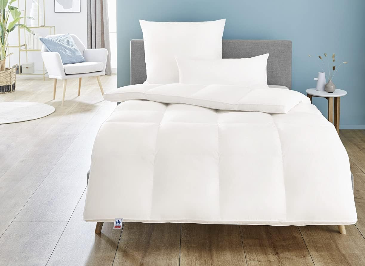 Piumino Irisette Nora Piumino estivo leggero con fodera in cotone 100%, imbottitura in piuma 100% classe I, 135 X 200 cm, certificato Oeko-Tex, prodotto secondo lo standard di qualità tedesco Trapunte e trapunte Naty Shop Warm 155 X 200 Cm