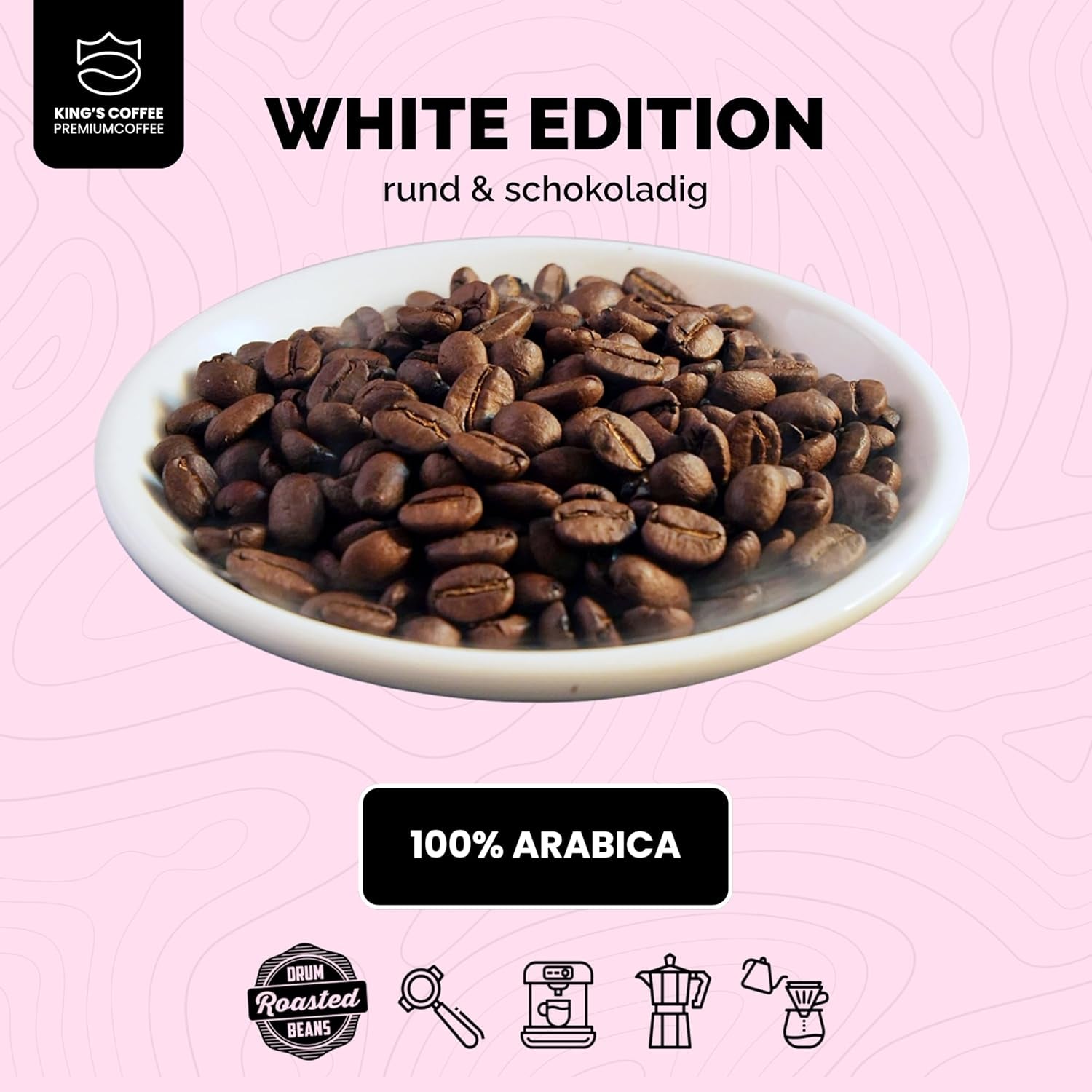 KING'S COFFEE - WHITE EDITION - miscela leggera 100% Arabica da Etiopia, Messico, Perù e Tanzania - torrefazione in piccoli lotti in Italia - caffè espresso in grani interi per macchine portafiltro - 1 kg