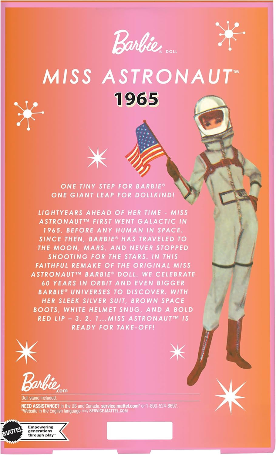 Mattel Barbie Miss Astronauta bambola da collezione con abito argento, stivali spaziali e accessorio casco, riproduzione vintage dell'originale del 1965, JBJ48 Naty Shop Dolls